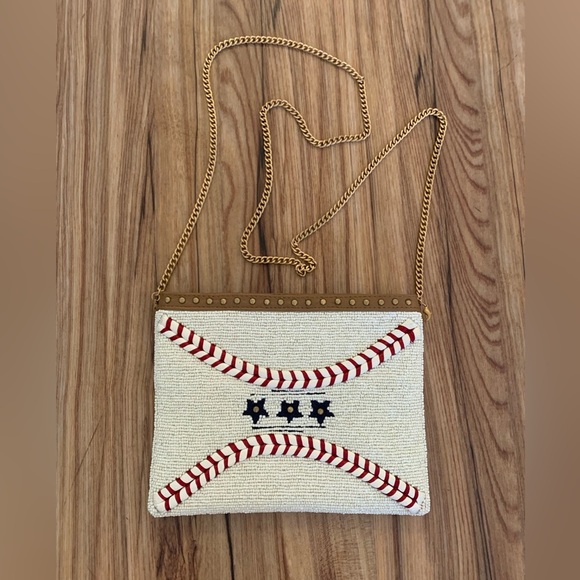 Mary Frances Catch Me Crossbody Clutch Baseball Theme Handbag Beaded Embroidered - Picture 1 of 5